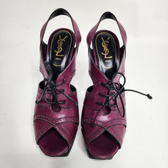 Yves Saint Laurent Rive Gauche Vintage Tribute Leather Platform Sandal Purple 40 - Picture 6 of 9